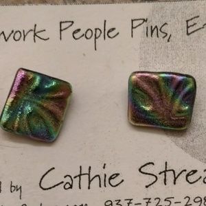 Earrings Iridescent Studs Rainbow
